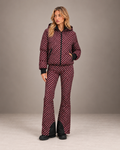 Women's Ski Jacket and Pants Set in Burgundy/White – Printed Puffer Ski Outfit