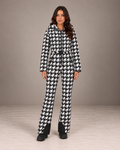 Women's Houndstooth Ski Suit in Black/White – Hooded One-Piece Snowsuit