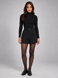Women's Wool Tailored Shorts – High Waist Wide Leg in Black — front view