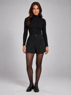 Women's Wool Tailored Shorts – High Waist Wide Leg in Black — front view