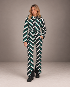 Women's Chevron Ski Suit in Green/Black/White – Hooded One-Piece Snowsuit – alternate view