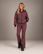 Women's Ski Jacket and Pants Set in Burgundy/White – Printed Puffer Ski Outfit – alternate view