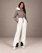 Women's Sherpa Hood Ski Suit in Taupe/Ivory – Two-Tone One-Piece Snowsuit – alternate view