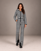 Women's Houndstooth Ski Suit in Black/White – Hooded One-Piece Snowsuit – alternate view