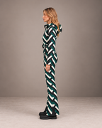 Women's Chevron Ski Suit in Green/Black/White – Hooded One-Piece Snowsuit – side view