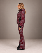 Women's Ski Jacket and Pants Set in Burgundy/White – Printed Puffer Ski Outfit – side view