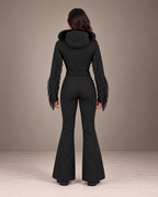 Women's Fringe Ski Suit in Black – Retro One-Piece Snowsuit, Belted – back view