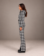 Women's Houndstooth Ski Suit in Black/White – Hooded One-Piece Snowsuit – side view