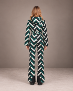 Women's Chevron Ski Suit in Green/Black/White – Hooded One-Piece Snowsuit – back view