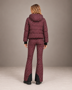 Women's Ski Jacket and Pants Set in Burgundy/White – Printed Puffer Ski Outfit – back view