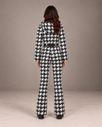 Women's Houndstooth Ski Suit in Black/White – Hooded One-Piece Snowsuit – back view