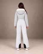 Women's Sherpa Hood Ski Suit in Gray/White – Two-Tone One-Piece Snowsuit – back view