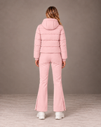 Women's Ski Jacket and Pants Set in Pink – Cropped Puffer Ski Outfit – back view