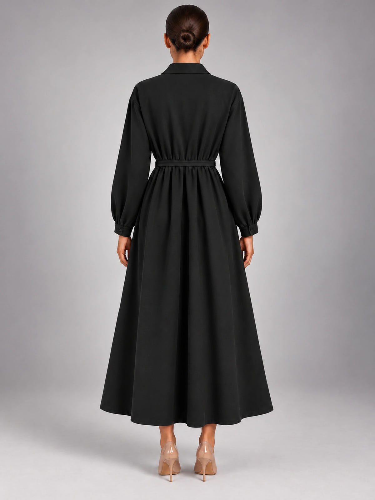 Women's Oversized Shirt Dress – Long Sleeve Midi in Black — back view