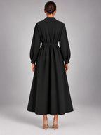 Women's Oversized Shirt Dress – Long Sleeve Midi in Black — back view