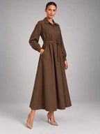 Women's Oversized Shirt Dress – Long Sleeve Midi in Coffee — alternate view