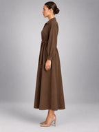 Women's Oversized Shirt Dress – Long Sleeve Midi in Coffee — side view