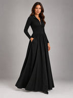 Women's Black A-Line Dress – Long Sleeve Layering in Black — alternate view
