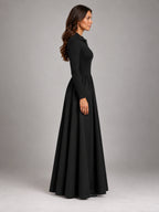 Women's Black A-Line Dress – Long Sleeve Layering in Black — side view