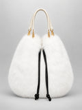 Women's Faux Fur Bucket Bag – Drawstring Purse in Cream — front view