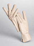 Women's Leather Gloves – Velvet Lined Touchscreen in Beige (Standard) — front view