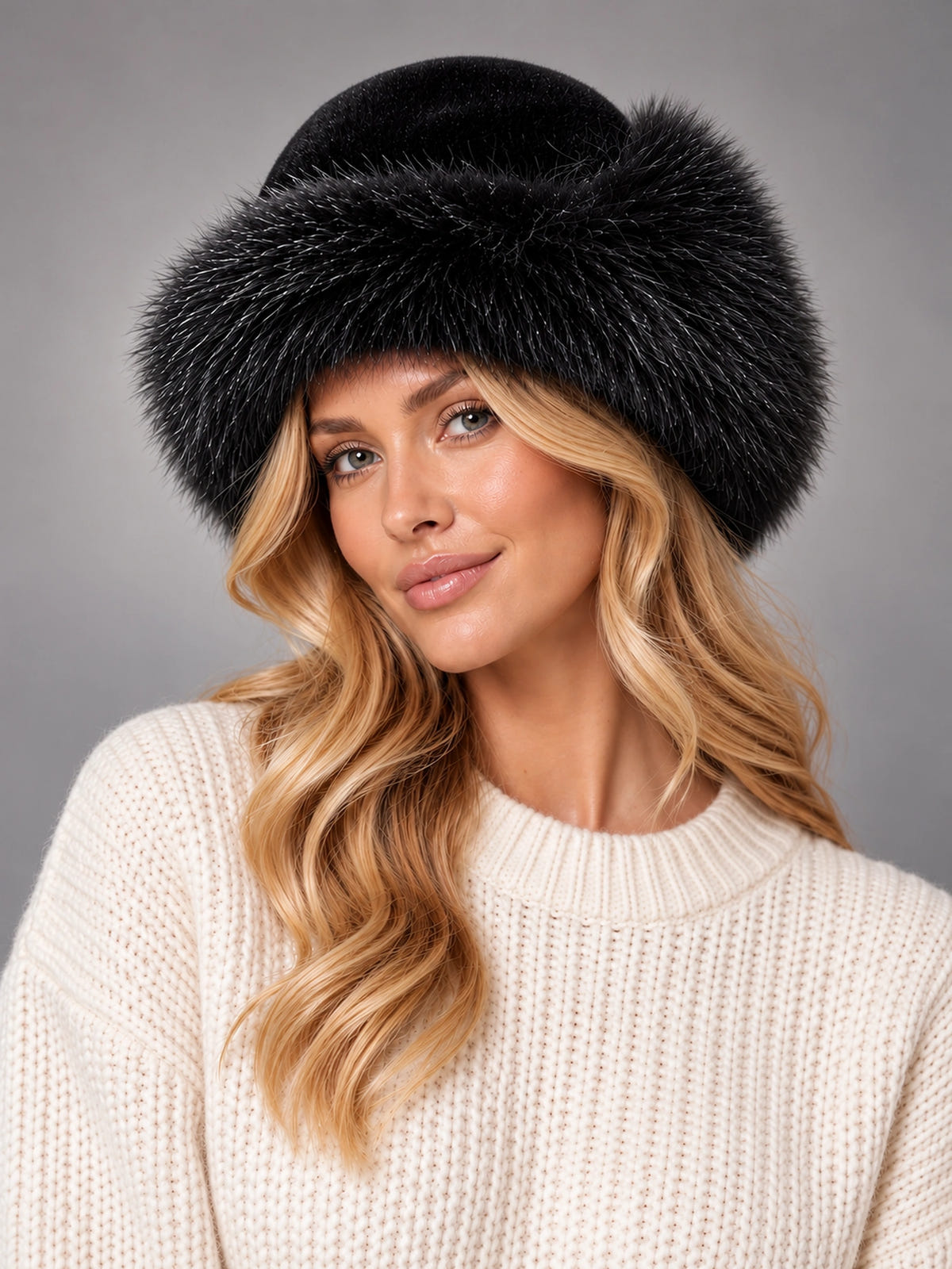 Women's Faux Fur Bucket Hat – Fuzzy Winter Hat in Black — alternate view