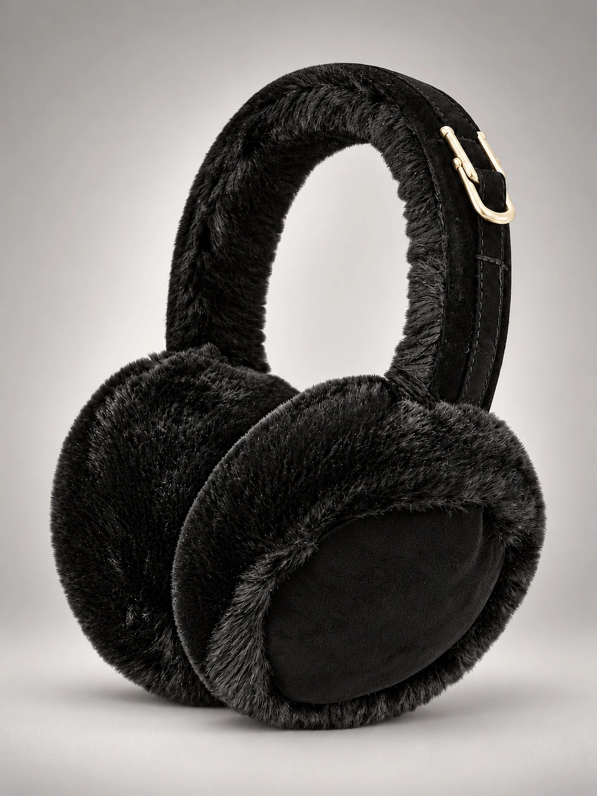 Women's Plush Earmuffs – Foldable Ear Warmers in Black — front view
