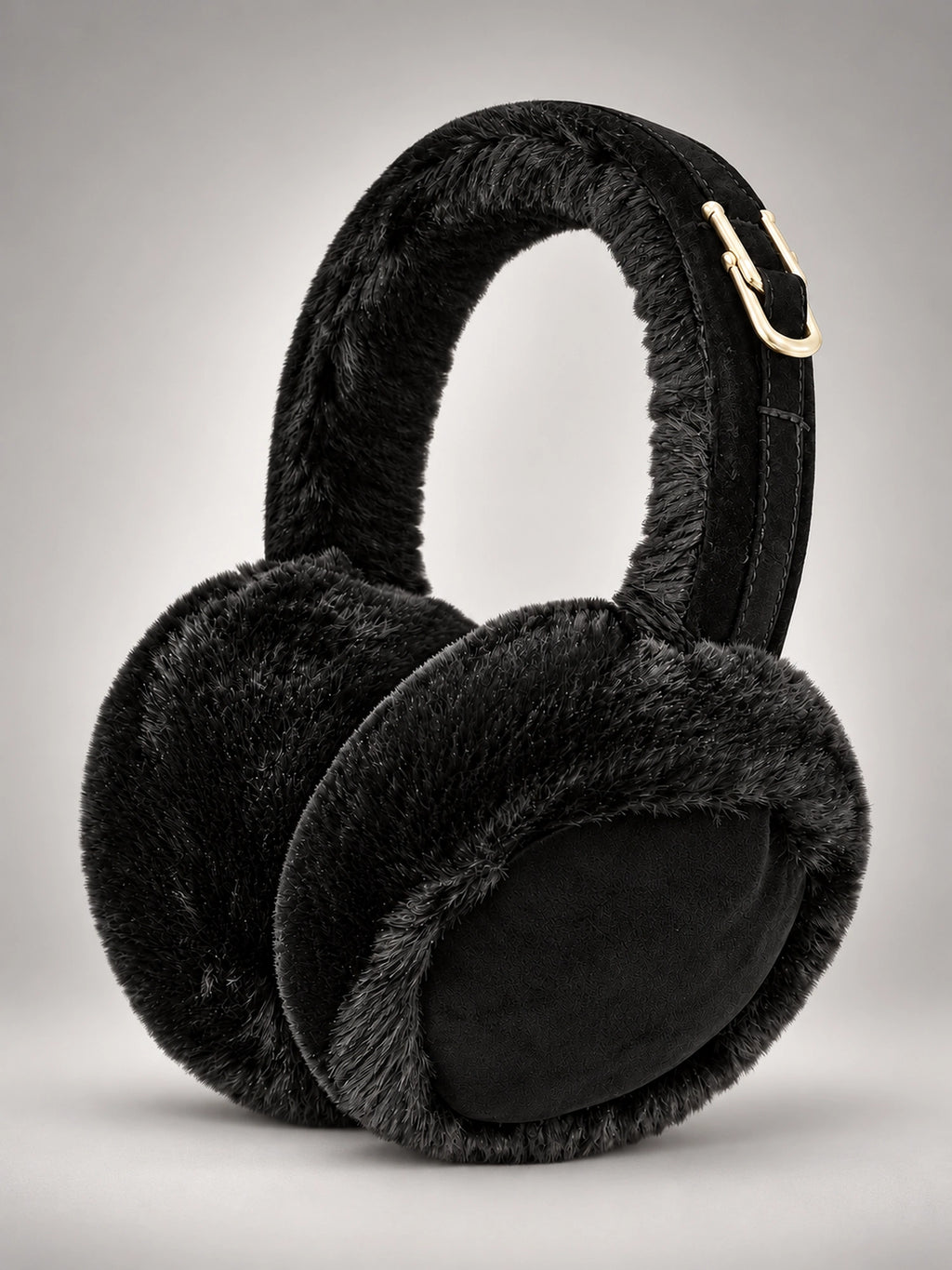 Women's Plush Earmuffs – Foldable Ear Warmers in Black — front view