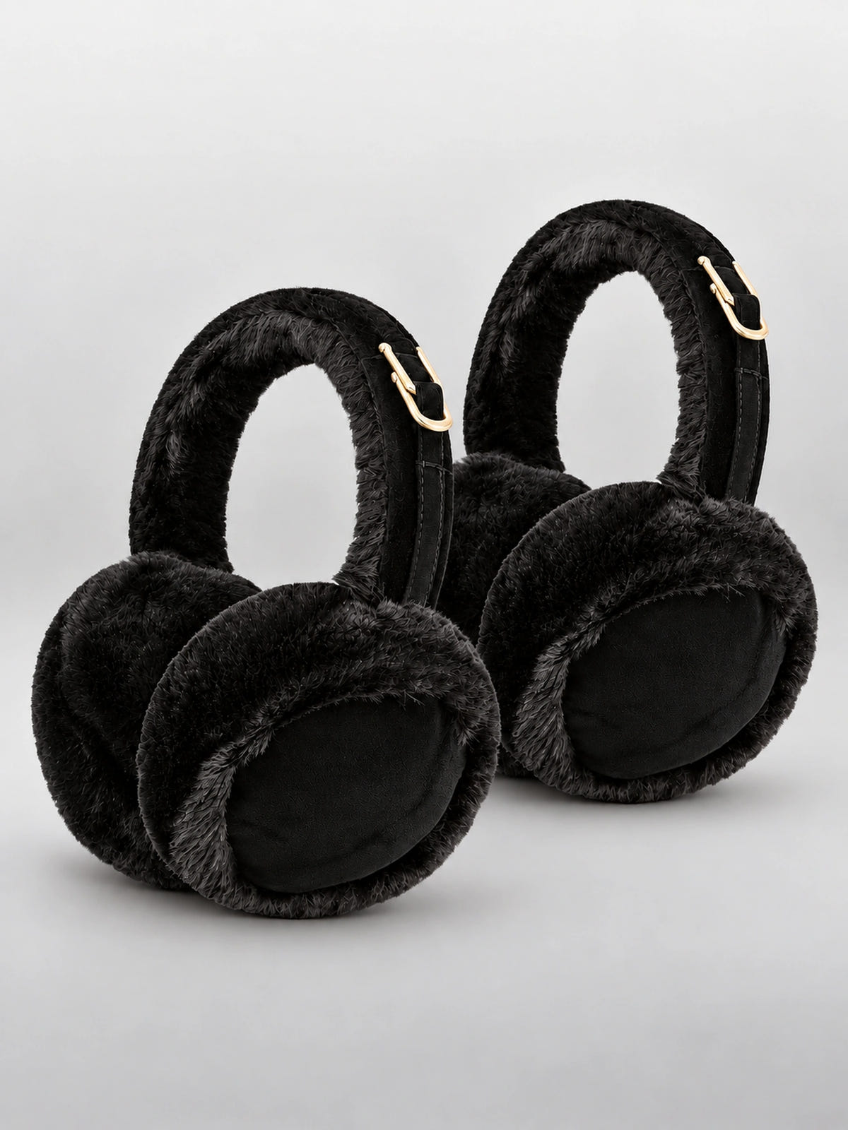Women's Plush Earmuffs – Foldable Ear Warmers in Black — alternate view
