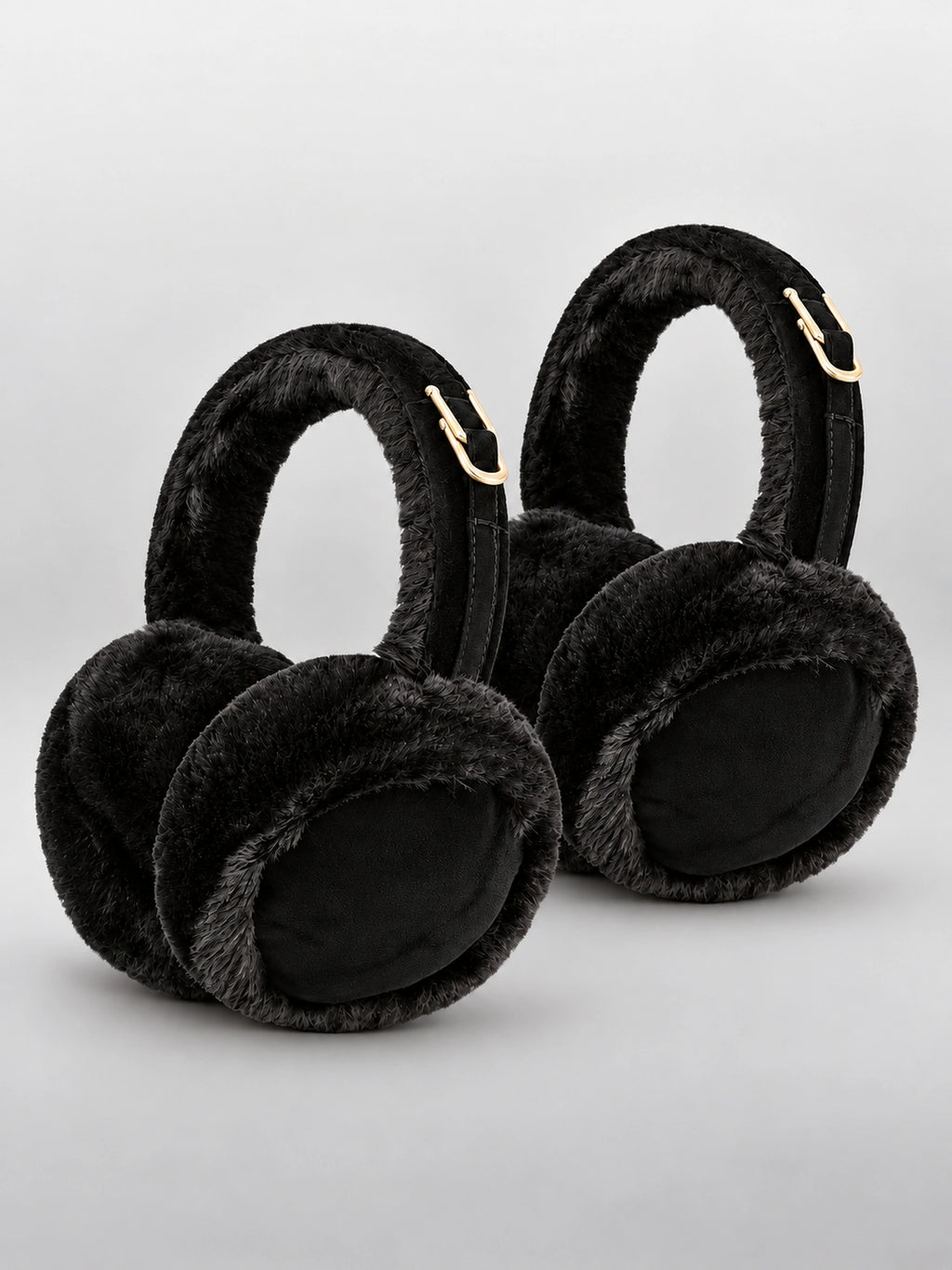 Women's Plush Earmuffs – Foldable Ear Warmers in Black — alternate view