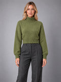 Women's Wool Turtleneck Sweater – Regular Fit Pullover in Army Green — front view