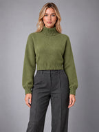 Women's Wool Turtleneck Sweater – Regular Fit Pullover in Army Green — front view
