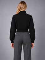Women's Wool Turtleneck Sweater – Regular Fit Pullover in Black — back view