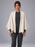 Women's Wool Knit Shawl Wrap – Dual-Use Scarf Cape in Beige — front view