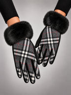 Women's Plush Touchscreen Gloves – Warm Winter Plaid in Black Plaid — alternate view