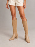 Women's Stretch Sock Boots – Knee-High Block Heel in Apricot