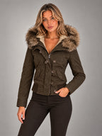 Women's Embroidered Hooded Jacket – Zip-Up Slim Fit in Dark Brown — alternate view