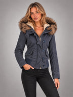 Women's Embroidered Hooded Jacket – Zip-Up Slim Fit in Sky Blue — alternate view