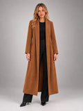 Women's Maxi Long Coat – Open Front Relaxed Fit in Brown — front view