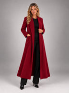 Women's Maxi Long Coat – Open Front Relaxed Fit in Burgundy — alternate view