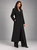 Women's Oversized Long Coat – Single Button Notch Lapel in Black — alternate view