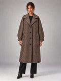 Women's Plaid Wool Blend Coat – Long Belted in Plaid — front view