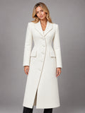 Women's Long Tailored Coat – Single-Breasted Lapel in White — front view