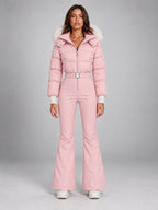 Women's Hooded Ski Jumpsuit – One-Piece Snowsuit in Pink — front view
