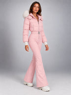 Women's Hooded Ski Jumpsuit – One-Piece Snowsuit in Pink — alternate view