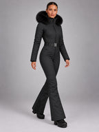Women's Hooded Ski Jumpsuit – One-Piece Snowsuit in Black — alternate view