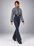 Women's Hooded Ski Jumpsuit – One-Piece Snowsuit in Gray Pattern/Navy — alternate view