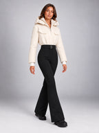 Women's Hooded Ski Jumpsuit – One-Piece Snowsuit in Cream/Black — alternate view