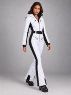 Women's Hooded Ski Jumpsuit – One-Piece Snowsuit in White/Black — alternate view