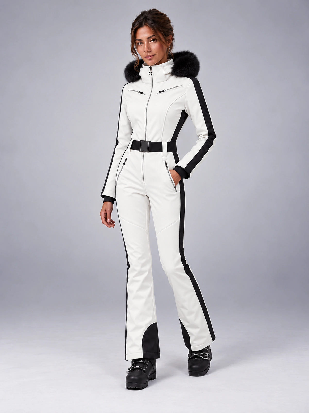 Women's One-Piece Ski Suit – Snowboard Jumpsuit in White/Black — alternate view